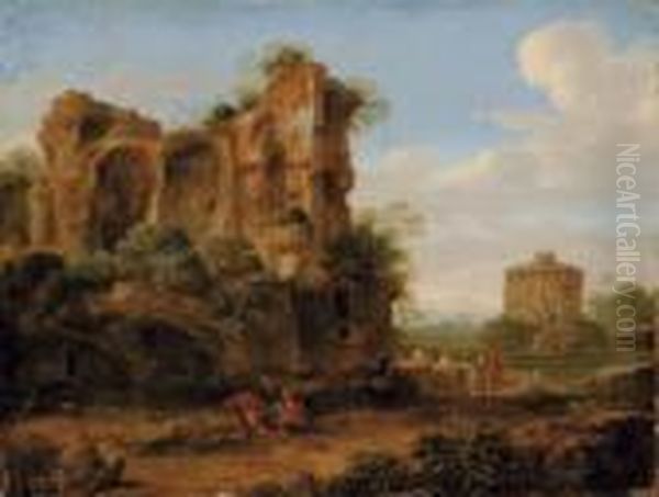 Paesaggio Italianizzante Con Rovine Classiche E Figure - view 1