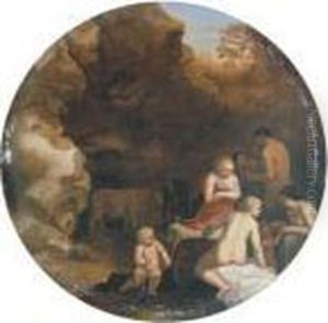 Nymphs And Satyrs In A Grotto by Jan van Haensbergen