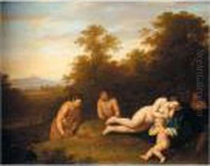A Landscape With Venus And Cupid Surprised By Satyrs by Jan van Haensbergen