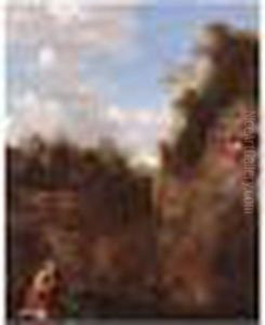 An Italianate Landscape With Saint Jerome At Prayer by Jan van Haensbergen