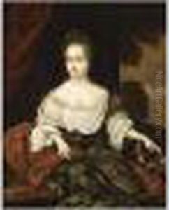 A Portrait Of A Lady, Seated Three Quarter Length, Wearing A Green