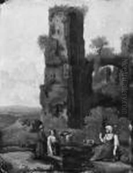 Shepherds Resting By Classical Ruins In An Italianatelandscape - view 1