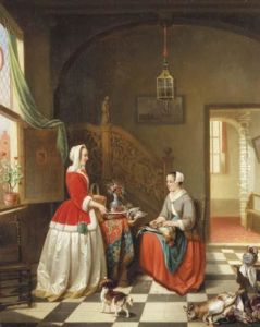 A Lady Giving Instructions To Her Maid In A 17th Centuryinterior