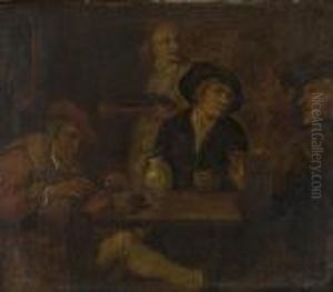Tavern Scene With Figures Drinking And Smoking by Maarten Van Heemskerck