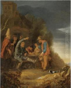 Peasants Drinking And Smoking Outside A Tavern
