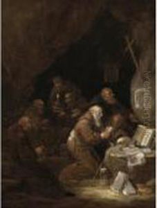 A Group Of Hermit Monks In A Grotto