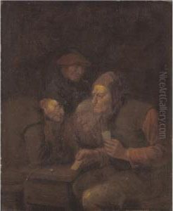 A Tavern Interior With Peasants Playing Cards by Maarten Van Heemskerck