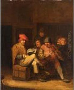 An Interior With Peasants Singing And Making Music by Maarten Van Heemskerck