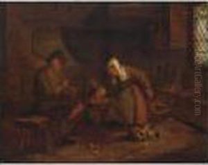 Interior With A Family Making Music And Dancing by Maarten Van Heemskerck