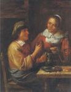 A Peasant Couple Eating In An Interior by Maarten Van Heemskerck