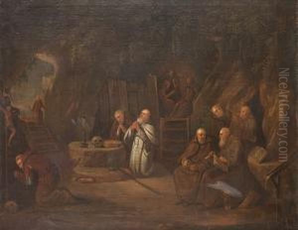Monks At Prayer In A Grotto - view 1