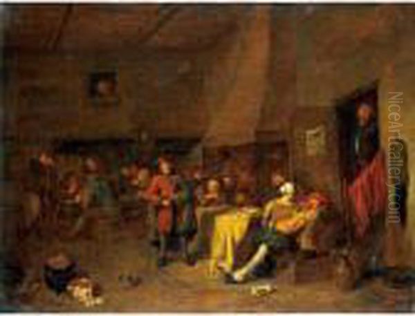 A Tavern Interior With A Pipe-player And A Merry Company Carousing And Playing Cards - view 1