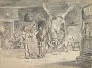Tavern Scene With Figures Drinking<</b> by Maarten Van Heemskerck