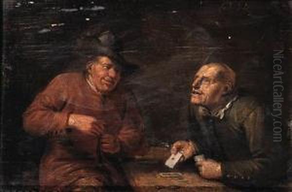 Boors Playing Cards At A Table - view 1