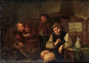 Topers In A Tavern Interior by Egbert Van Heemskerck