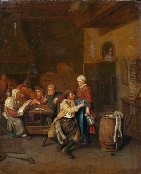 Wirtshausszene Mit Musizierender
Gesellschaft An Einem Tisch Und Einem Schakernden Paar Im Vordergrund - view 1