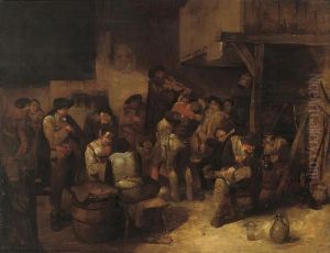 Boors In A Tavern by Egbert Van Heemskerck