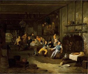 An Interior Of An Inn With
Peasants Smoking, Drinking And Eating Around Tables Together With A
Violin Player And A Dancing Peasant by Egbert Van Heemskerck