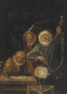 Boors In An Interior by Egbert Van Heemskerck
