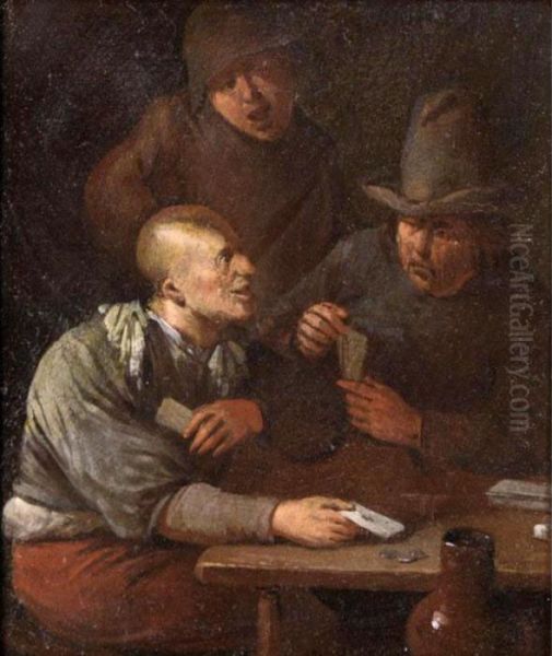 An Interior With Two Boors Playing Cards, Another Standing Behind - view 1
