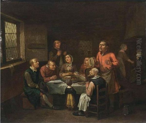 A Family Praying At A Table In An Interior - view 1