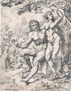 Adam Und Eva Mit Der Verbotenen Frucht. by Maerten van Heemskerck