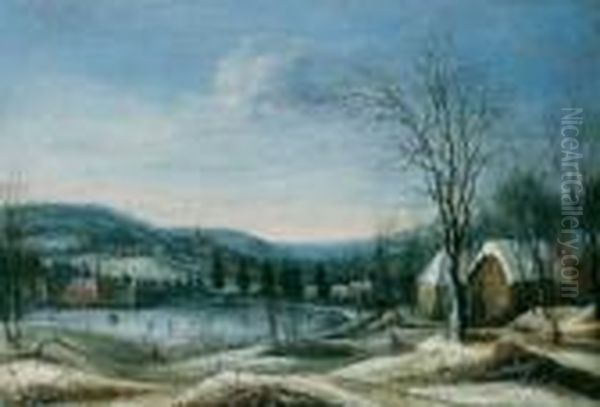 Winterlandschaft Mit Eislaufern
Auf Einem Teich. Ol Auf Leinwand (doubliert). H 57,5; B 82,5 Cm. Eine
Vergleichbare Winterlandschaft Heils Von Identischem Format Befindet
Sich In Den Musees Royaux Des Beaux-arts In Brussel. - Der Brusseler
Maler D - view 1
