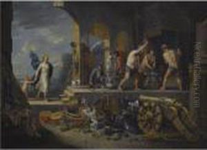 Venus At The Forge Of Vulcan Or 'an Allegory Of Fire' by Matheus van Helmont