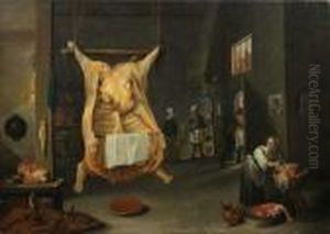 Metzgerei Mit Geschlachtetem Ochsen by Matheus van Helmont