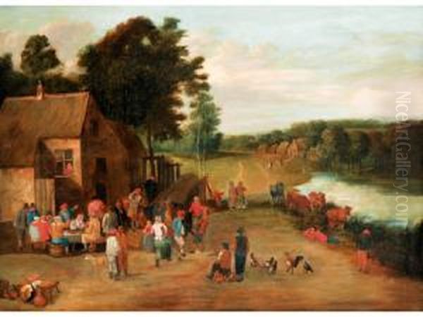 Country Folk At A Riverside Tavern - view 1