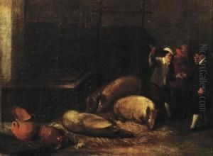A Gentleman And A Peasant Making A Deal On The Sale Of A Pig In A Pigsty