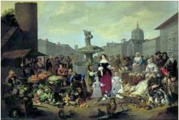 Scene De Marche Place Navone (?) A Rome - view 1