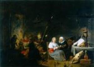 Interior Scene With Two Ladies At Their Devotions by Matheus van Helmont