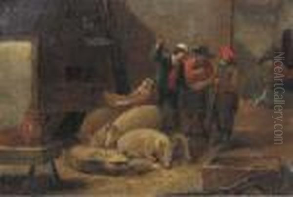 Peasants And Swine In An Interior - view 1