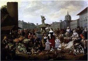 Scene De Marche Sur Une Place En Italie by Matheus van Helmont