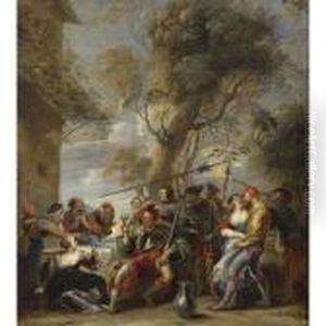Bandits Assaulting A Group Of Peasants Outside An Inn by Willem van, the Elder Herp