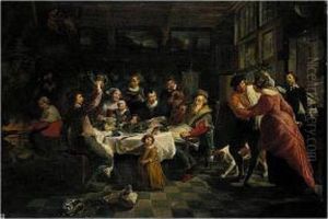 Interior With A Family Feasting And Dancing by Willem van, the Elder Herp