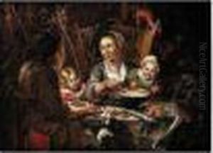 A Peasant Family At Dinner by Willem van, the Elder Herp