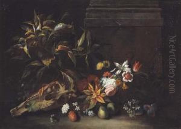 Natura Morta Con Fiori, Frutta E Cranio Di Cavallo - view 1
