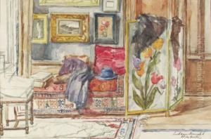 The Interior Of A Room With
Pictures And A Screen By A Bed Near Awindow In The Artist's House, The
Hague by Barbara Elisabeth Van Houten