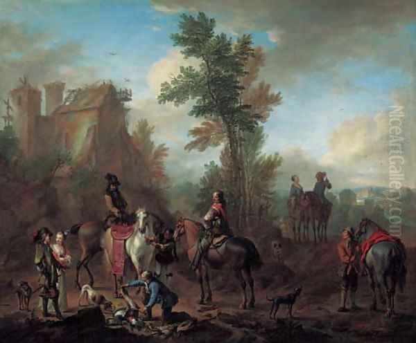 A hunting party halting after the chase - view 1