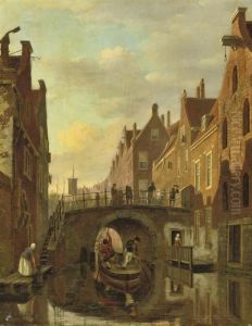 Pushing A Boat Through The Grimnessesluis, Amsterdam by Bartholomeus J. Van Hove