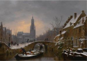 Figures On A Barge On A Canal In Delft by Bartholomeus J. Van Hove