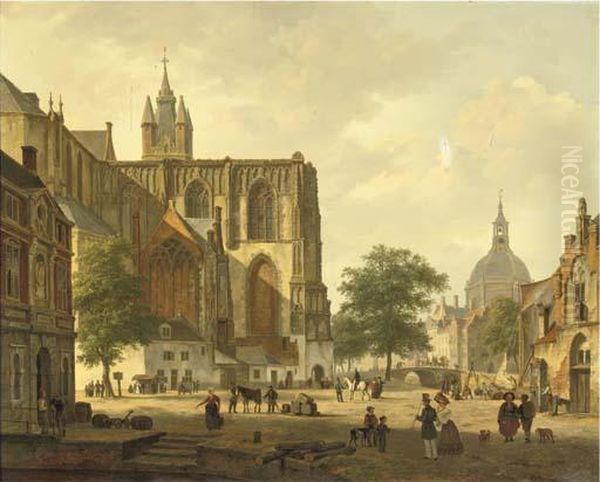 A Busy Dutch City Square In Summer - view 1