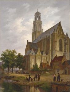 Figures Near A Church In A Dutch Town