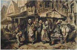 Vue D'une Rue De Village Animee by Bartholomeus J. Van Hove