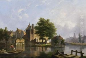 A View Of A Dutch Town In Summer by Bartholomeus J. Van Hove