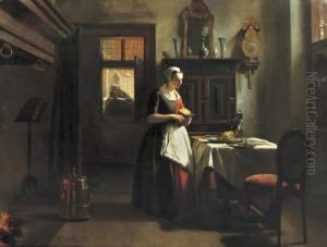 An Amsterdam Orphan Girl Preparing Supper by Hubertus, Huib Van Hove
