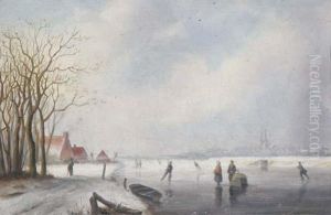A View Of A River In Winter by Hubertus, Huib Van Hove
