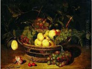 Nature Morte Au Panier De Fruits Sur Un Entablement